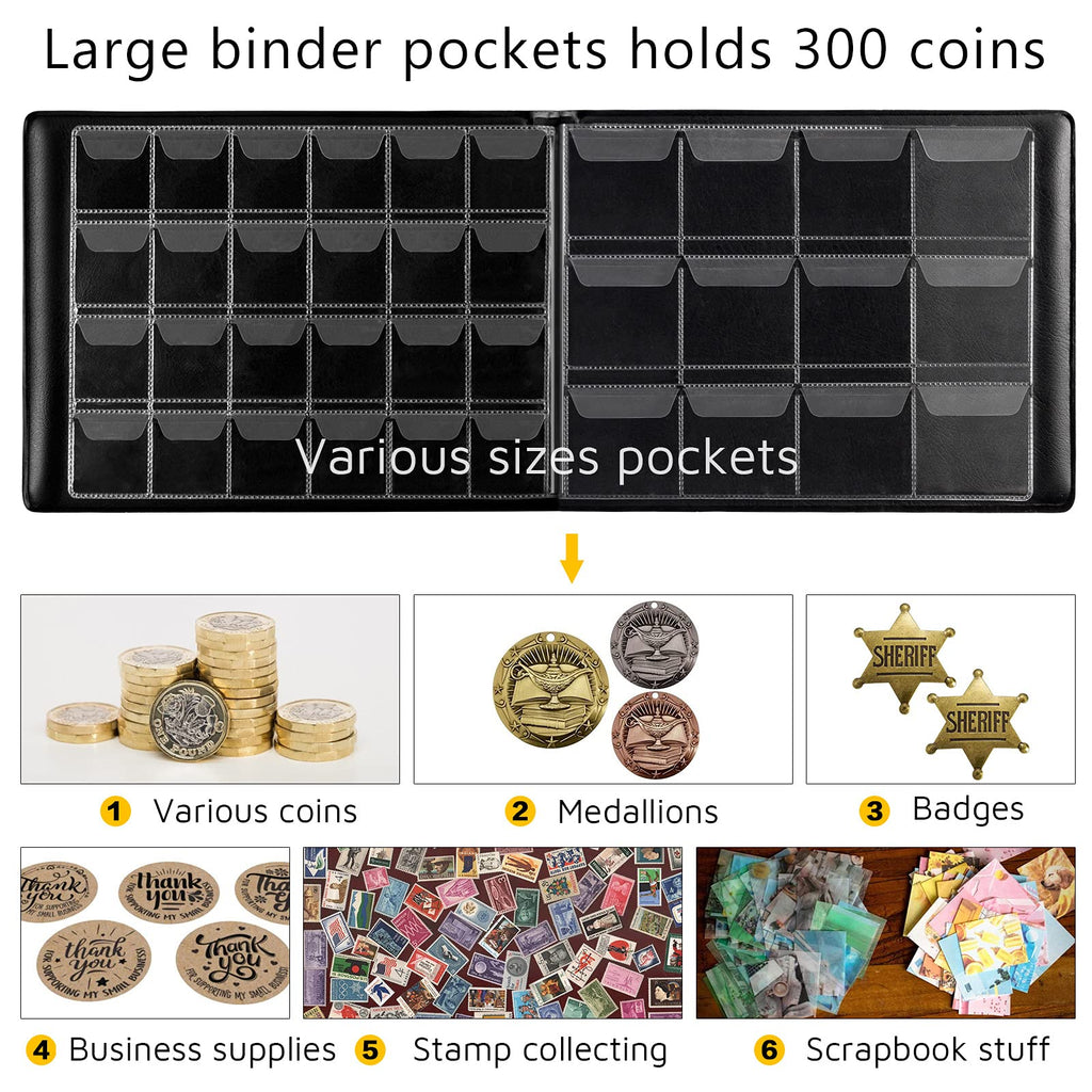 Large navy album pockets for coins, medallions, badges, stamps, and scrapbook pieces