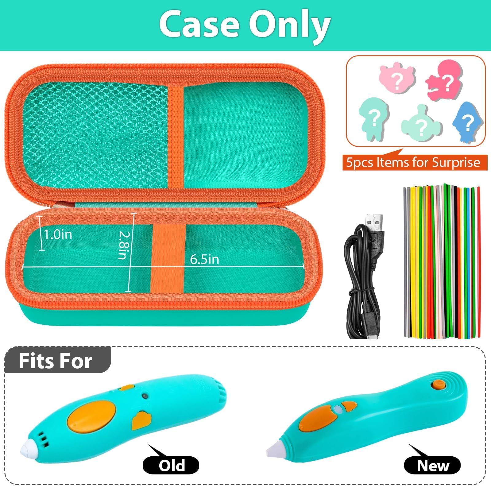 Open teal and orange 3Doodler Start+ pen case with filament storage; case only