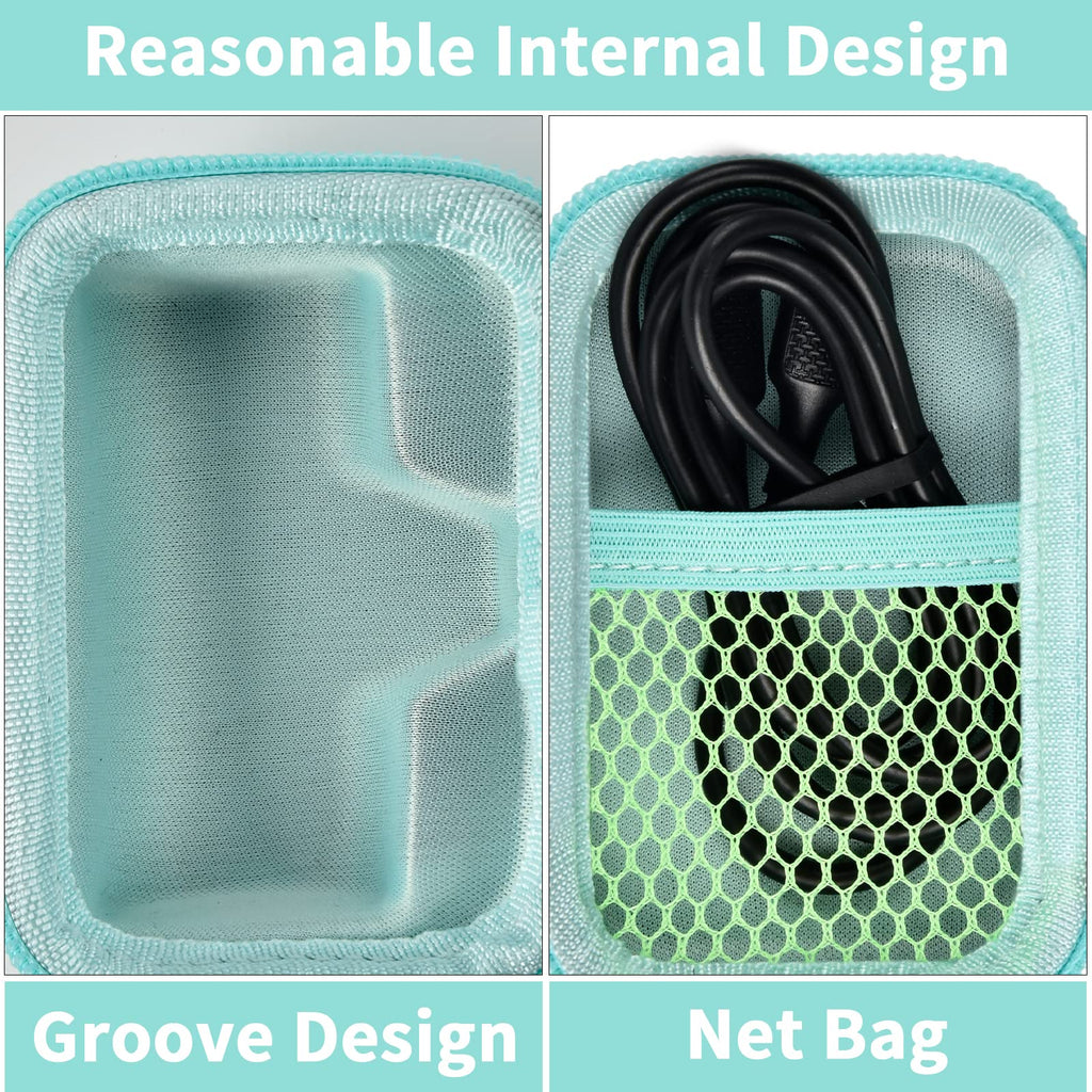 Mint green charger case interior with molded groove and mesh cable pocket