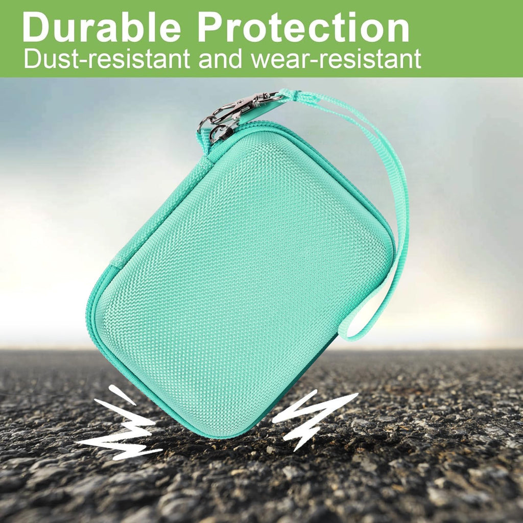 Mint green protective digital camera case dust- and wear-resistant protection demonstration