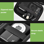 Black protective digital camera case scratch-resistant shell, zipper and wrist strap detail
