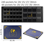 Green coin album with 300 pockets, dimensions, and separate spaces for different coin sizes