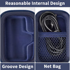 Navy blue charger case interior with molded groove and mesh cable pocket