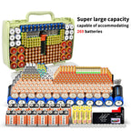 Lime green 269-slot battery organizer case large-capacity organizer shown with supported battery sizes