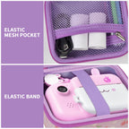 Floral pink kids instant print camera case interior mesh pocket and elastic strap detail