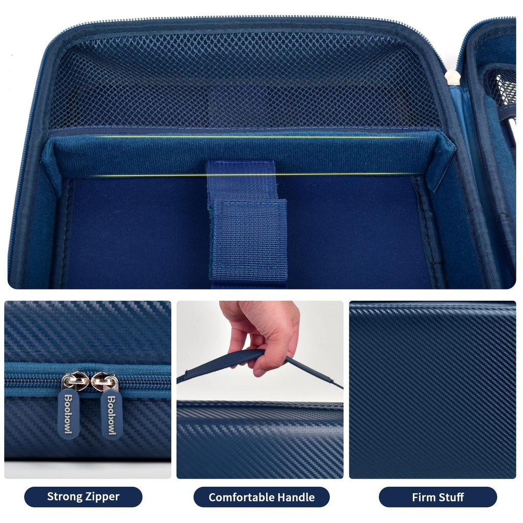 Blue barber case with mesh pocket, strong zipper, handle, and firm protective shell