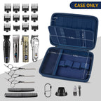 Open blue professional clipper case with elastic tool loops and grooming accessories; case only