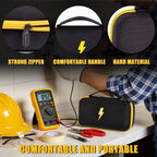 Black and yellow multimeter case with strong zipper, comfortable handle, and hard shell