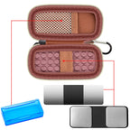Open rose gold KardiaMobile case with mesh pocket, sensor area, and accessory compartments