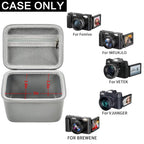 Open gray vlogging camera case with mesh pocket and adjustable interior; case only