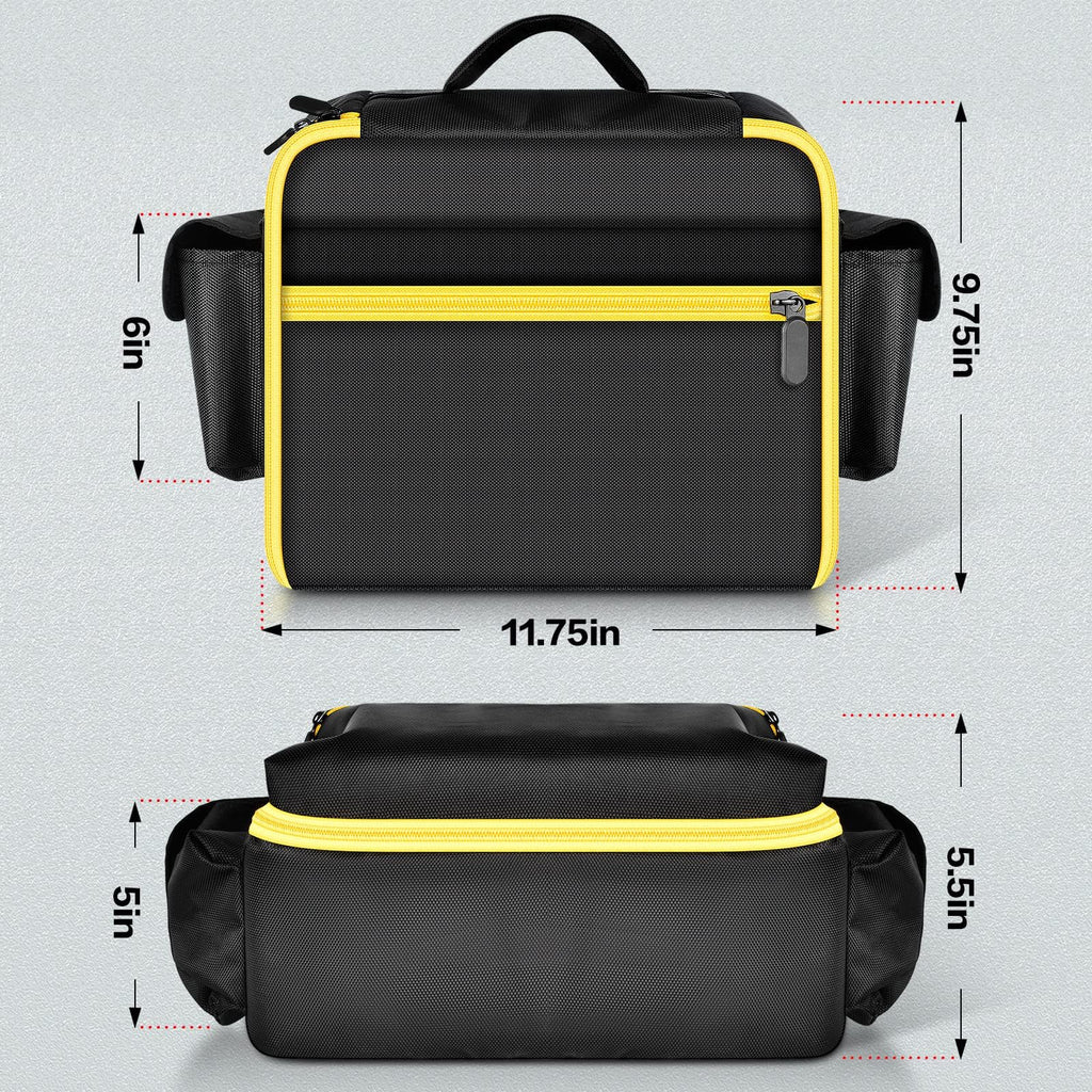 Black and yellow compressor bag dimensions: 11.75 by 9.75 by 6 inches