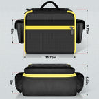 Black and yellow compressor bag dimensions: 11.75 by 9.75 by 6 inches