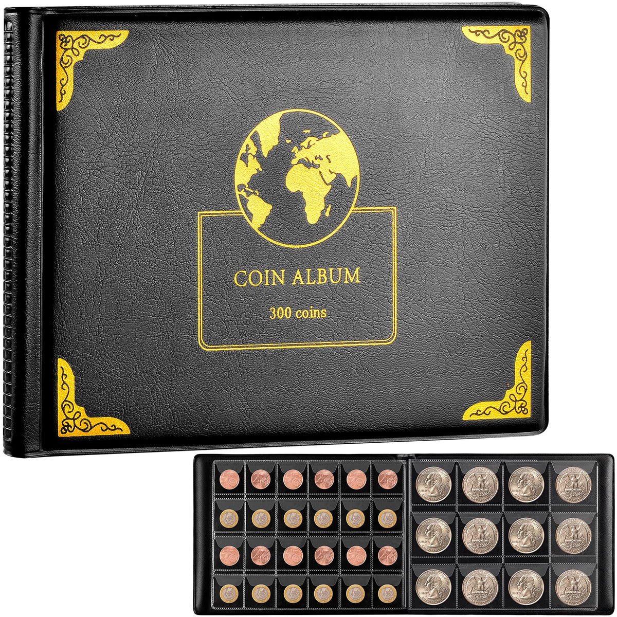 300-Pocket Coin Collection Album – Earth pattern black – protective case product view