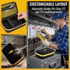 Adjustable divider layout inside the multimeter case for fitting meters and accessories