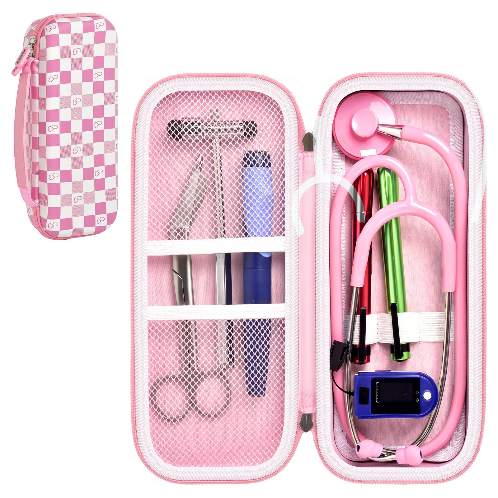 Stethoscope Case for Littmann, MDF & Omron | ALKOO – Pink White – protective case product view